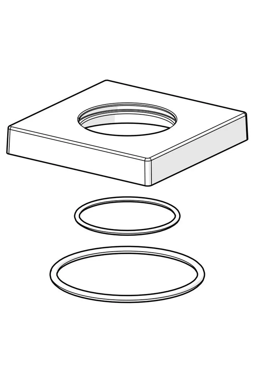 Rosette in rechteckiger Form mit zentralem Loch und zwei runden Ringen, zugehörig zu sanitärtechnischen Anwendungen der Marke HANSA.